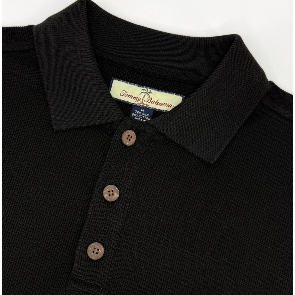 Tommy Bahama Polo Shirt Men M Short Sleeve Black Silk Blend Casual